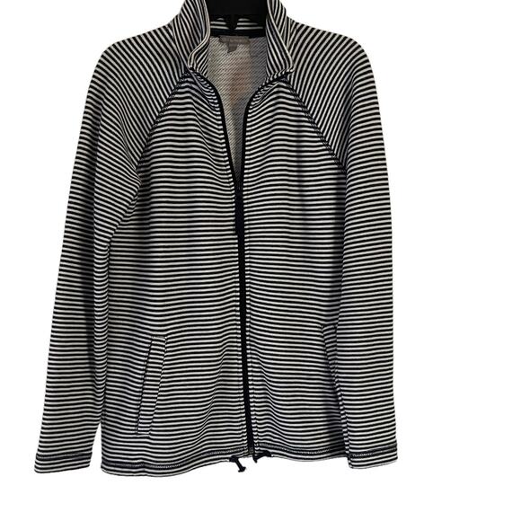 T by Talbots Women's Size XS Nautical Navy Blue Striped Full Zip Up Sweater - Picture 1 of 8